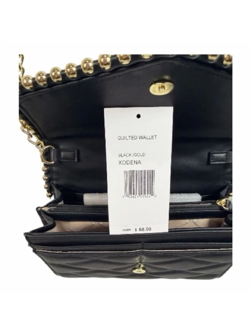 Betsey Johnson Black Quilted Crossbody with Gold Studs & Chain